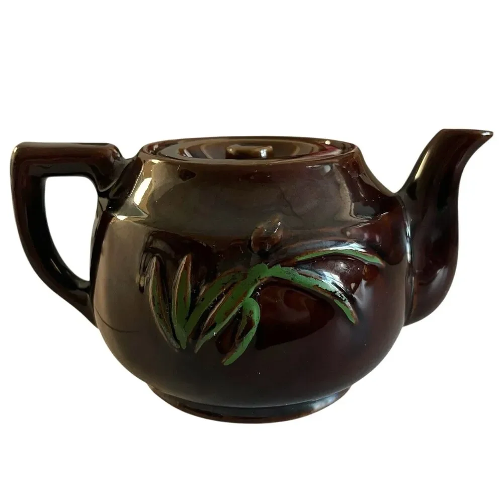 Vintage Hadson Dark Brown‎ Hand-painted Teapot Made In Occupied Japan